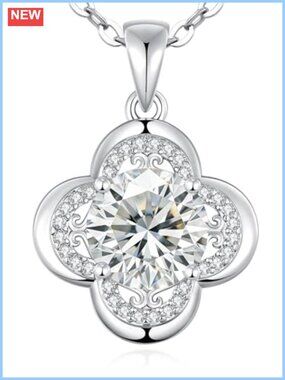 3 CT Moissanite 4 Leaf Clover Pendant Necklace in 18K Gold Plated Copper